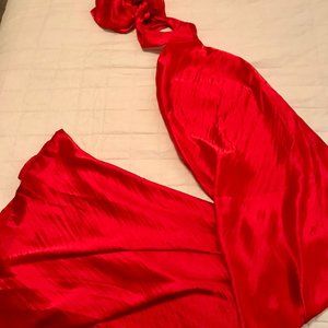 Red Satin High-Neck Backless Gown
